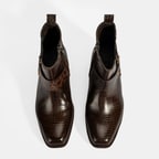 Kadın Kahve Kroko Baskılı Lastik Detaylı Deri Bot