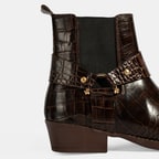 Kadın Kahve Kroko Baskılı Lastik Detaylı Deri Bot