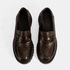 Kadın Kahve Kroko Basklı Deri Loafer