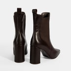 Kadın Kahve Lastikli Topuklu Deri Bot