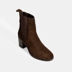 Kadın Kahve Lastikli Topuklu Süet Bot