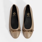 Kadın Kahve Metal Toka Aksesuarlı Deri Babet