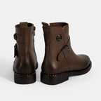 Kadın Kahve Metal Toka Detaylı Deri Bot