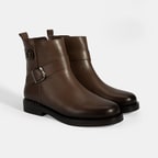 Kadın Kahve Metal Toka Detaylı Deri Bot