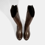 Kadın Kahve Metal Toka Detaylı Deri Çizme