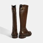 Kadın Kahve Metal Toka Detaylı Deri Çizme