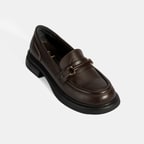 Kadın Kahve Metal Toka Detaylı Deri Loafer