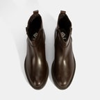 Kadın Kahve Metal Toka Detaylı Fermuarlı Deri Bot