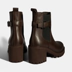 Kadın Kahve Metal Toka Detaylı Topuklu Bot