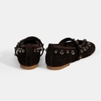 Kadın Kahve Metal Zımba Detaylı Mary Jane Babet