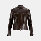 Kadın Kahve Perfore Detaylı Deri Ceket