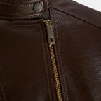 Kadın Kahve Perfore Detaylı Deri Ceket