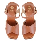 Kadın Kahve Platform Topuklu Deri Sandalet