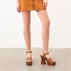 Kadın Kahve Platform Topuklu Deri Sandalet