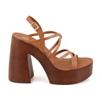 Kadın Kahve Platform Topuklu Deri Sandalet