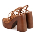 Kadın Kahve Platform Topuklu Deri Sandalet