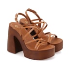 Kadın Kahve Platform Topuklu Deri Sandalet