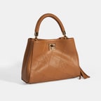 Kadın Kahve Püskül Aksesuarlı Deri El Çantası