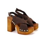 Kadın Kahve Topuklu Süet Deri Sandalet