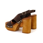 Kadın Kahve Topuklu Süet Deri Sandalet