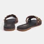 Kadın Kahve Zımba Detaylı Deri Terlik