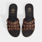 Kadın Kahve Zımba Detaylı Deri Terlik