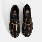 Kadın Kahve Zincir Aksesuarlı Deri Loafer