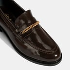 Kadın Kahve Zincir Aksesuarlı Deri Loafer