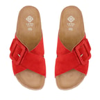 Kadın Kırmızı Ayarlanabilir Tokalı Süet Deri Terlik