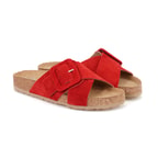 Kadın Kırmızı Ayarlanabilir Tokalı Süet Deri Terlik