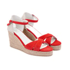 Kadın Kırmızı Dolgu Topuk Süet Espadril Sandalet