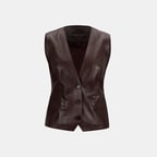 Kadın Koyu Kahve Deri Yelek