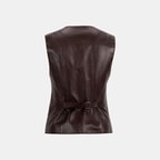 Kadın Koyu Kahve Deri Yelek