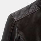 Kadın Koyu Kahve Hakim Yakalı Fit Deri Ceket