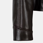 Kadın Koyu Kahve Hakim Yakalı Fit Deri Ceket