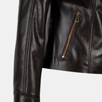 Kadın Koyu Kahve Hakim Yakalı Fit Deri Ceket