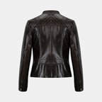 Kadın Koyu Kahve Hakim Yakalı Fit Deri Ceket