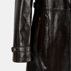 Kadın Koyu Kahve Hakim Yakalı Kapüşonlu Deri Kaban