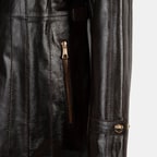 Kadın Koyu Kahve Hakim Yakalı Kapüşonlu Deri Kaban