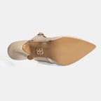 Kadın Krem Ayarlanabilir Tokalı Deri Abiye Topuklu Terlik