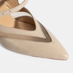 Kadın Krem Ayarlanabilir Tokalı Deri Abiye Topuklu Terlik