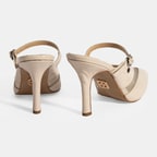 Kadın Krem Ayarlanabilir Tokalı Deri Abiye Topuklu Terlik