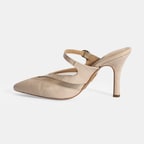 Kadın Krem Ayarlanabilir Tokalı Deri Abiye Topuklu Terlik