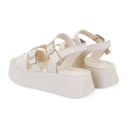 Kadın Krem Ayarlanabilir Tokalı Deri Sandalet