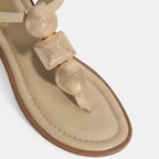 Kadın Krem Ayarlanabilir Tokalı Deri Sandalet