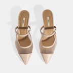 Kadın Krem Fileli Deri Topuklu Terlik