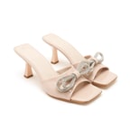 Kadın Krem Fiyonklu Topuklu Terlik