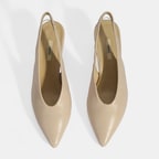 Kadın Krem Slingback Deri Topuklu Ayakkabı 