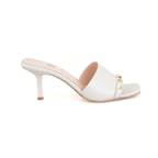 Kadın Krem Topuklu Deri Terlik