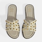 Kadın Krem Zımba Detaylı Deri Terlik